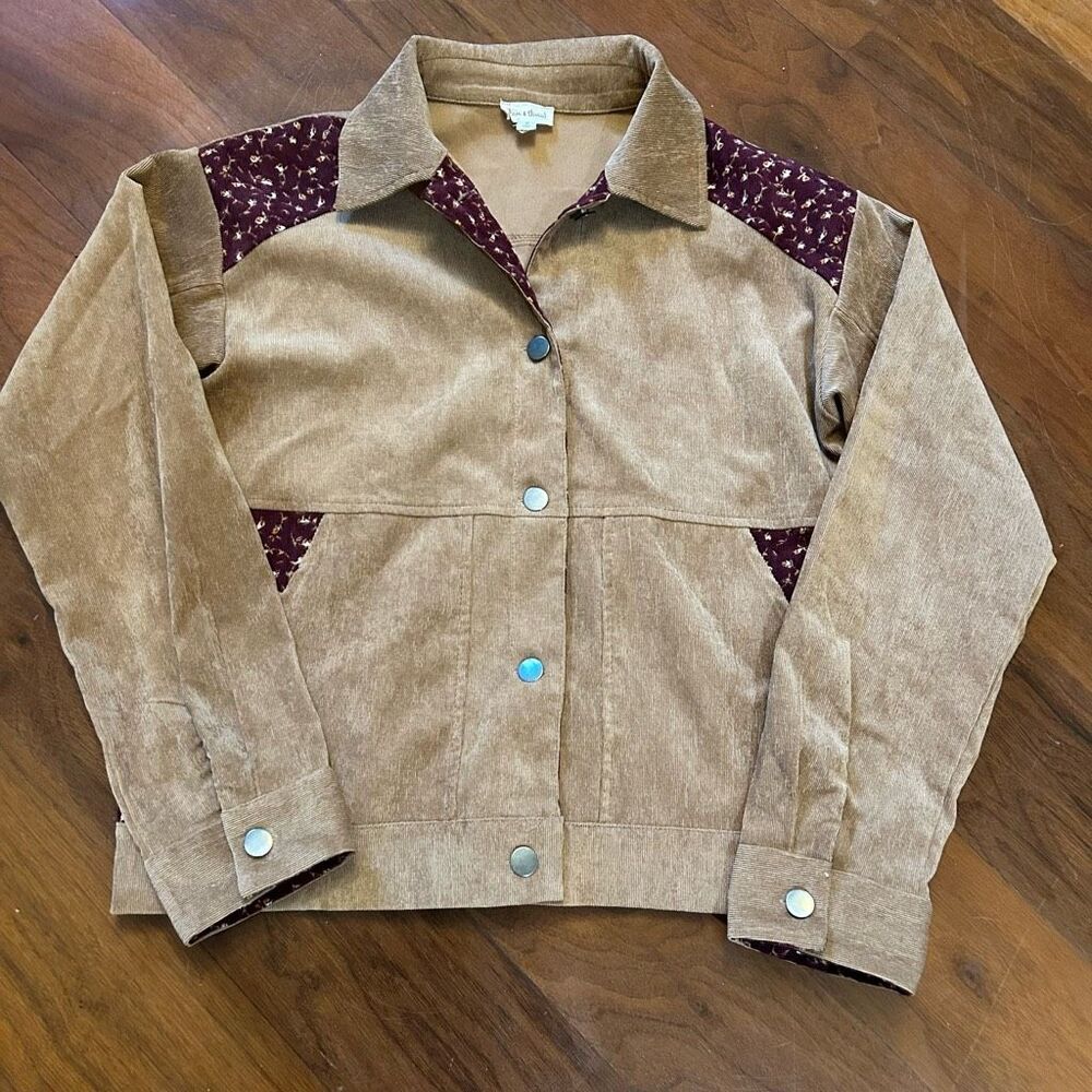 Hem & Thread women's brown patchwork mixed media print lightweight jacket size s